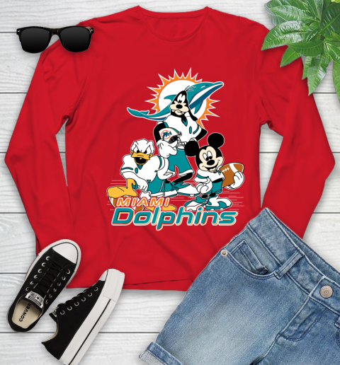NFL Miami Dolphins Mickey Mouse Donald Duck Goofy Football Shirt Youth Long Sleeve 11
