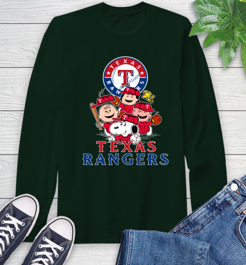 MLB Texas Rangers Snoopy Charlie Brown Woodstock The Peanuts Movie Baseball T Shirt Long Sleeve T-Shirt 7