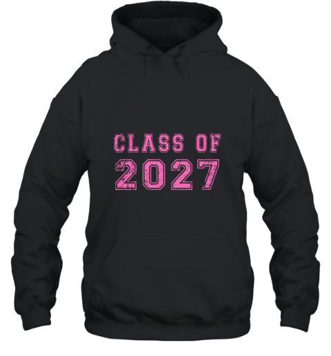 Class Of 2027 High School Graduation Date Distressed T Shirt Hooded
