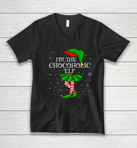 Family Matching Women Girls I m The Chocoholic Elf Christmas V-Neck T-Shirt