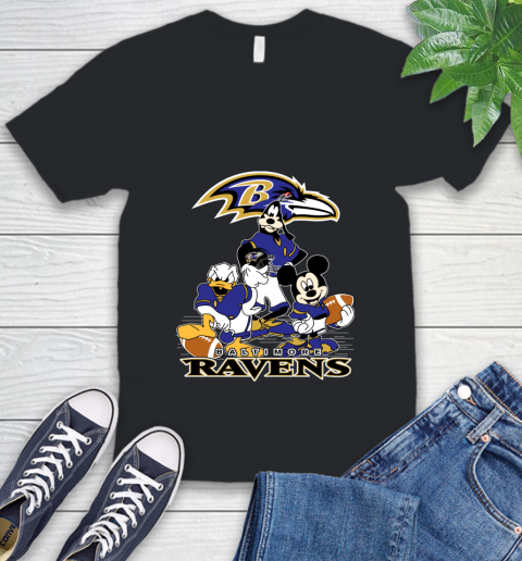 NFL Baltimore Ravens Mickey Mouse Donald Duck Goofy Football Shirt V-Neck T-Shirt