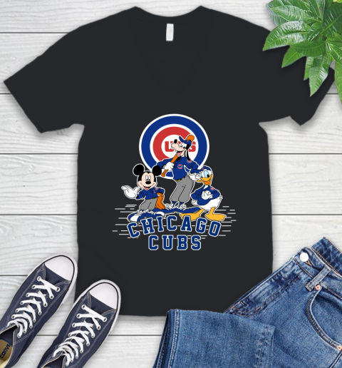 MLB Chicago Cubs Mickey Mouse Donald Duck Goofy Baseball T Shirt V-Neck T-Shirt