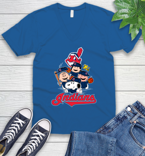 MLB Cleveland Indians Snoopy Charlie Brown Woodstock The Peanuts Movie Baseball T Shirt_000 V-Neck T-Shirt 5