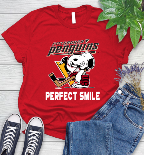 NHL Pittsburgh Penguins Snoopy Perfect Smile The Peanuts Movie Hockey T Shirt Women's T-Shirt 13