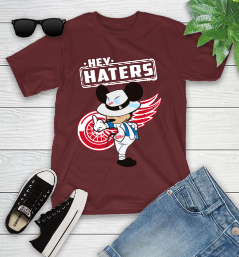 NHL Hey Haters Mickey Hockey Sports Detroit Red Wings Youth T-Shirt 14