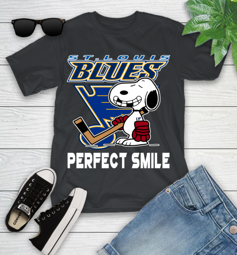 NHL St.Louis Blues Snoopy Perfect Smile The Peanuts Movie Hockey T Shirt Youth T-Shirt