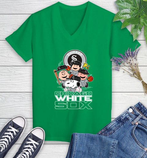 MLB Chicago White Sox Snoopy Charlie Brown Woodstock The Peanuts Movie  Baseball T Shirt_000 Women's V-Neck T-Shirt