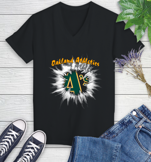 Oakland Athletics MLB Baseball Adoring Fan Rip Sports Women's V-Neck T-Shirt