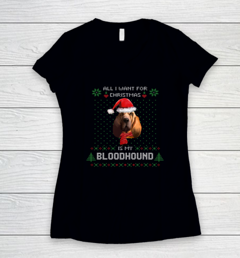 ALL I WANT FOR CHRISTMAS IS MY BLOODHOUND Women's V-Neck T-Shirt