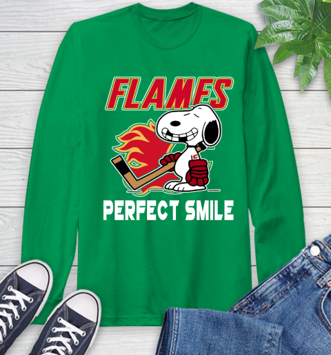 NHL Calgary Flames Snoopy Perfect Smile The Peanuts Movie Hockey T Shirt Long Sleeve T-Shirt 8