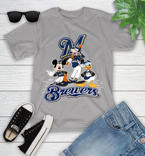 MLB Milwaukee Brewers Mickey Mouse Donald Duck Goofy Baseball T Shirt Youth T-Shirt 4