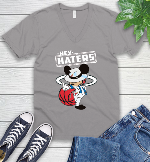 NBA Hey Haters Mickey Basketball Sports Miami Heat V-Neck T-Shirt 3