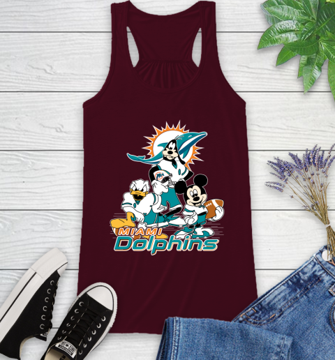 NFL Miami Dolphins Mickey Mouse Donald Duck Goofy Football Shirt Racerback Tank 2