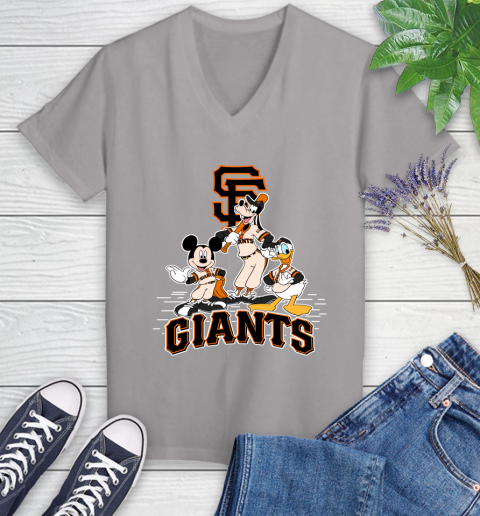 MLB San Francisco Giants Mickey Mouse Donald Duck Goofy Baseball T Shirt Women's V-Neck T-Shirt 4