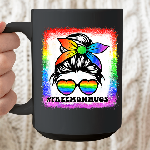 Free Mom Hugs Bleached Rainbow Messy Bun LGBT Pride Ceramic Mug 15oz