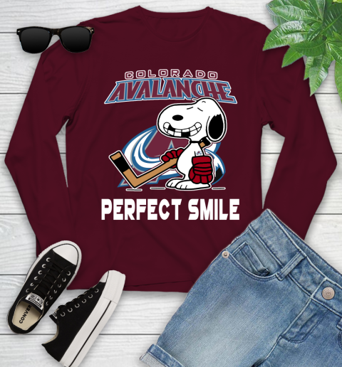 NHL Colorado Avalanche Snoopy Perfect Smile The Peanuts Movie Hockey T Shirt Youth Long Sleeve 6