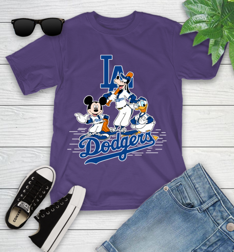 MLB Los Angeles Dodgers Mickey Mouse Donald Duck Goofy Baseball T Shirt Youth T-Shirt 3