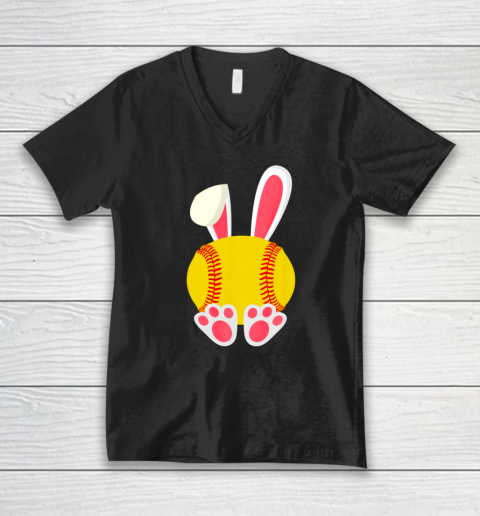 Easter Bunny Rabbit Baseball Funny V-Neck T-Shirt
