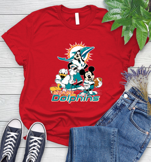 NFL Miami Dolphins Mickey Mouse Donald Duck Goofy Football Shirt Women's T-Shirt 13