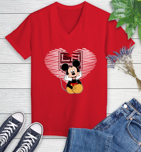NHL Los Angeles Kings The Heart Mickey Mouse Disney Hockey Women's V-Neck T-Shirt 11