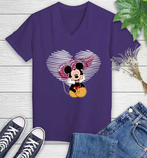 NHL Detroit Red Wings The Heart Mickey Mouse Disney Hockey Women's V-Neck T-Shirt 3