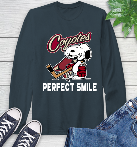 NHL Arizona Coyotes Snoopy Perfect Smile The Peanuts Movie Hockey T Shirt Long Sleeve T-Shirt 9