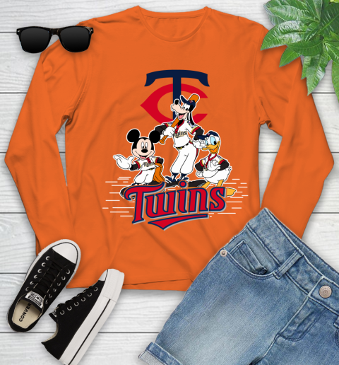 MLB Minnesota Twins Mickey Mouse Donald Duck Goofy Baseball T Shirt Youth Long Sleeve 3