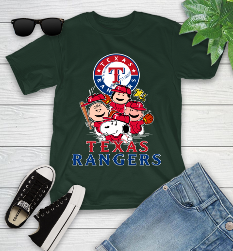 MLB Texas Rangers Snoopy Charlie Brown Woodstock The Peanuts Movie Baseball T Shirt Youth T-Shirt 5