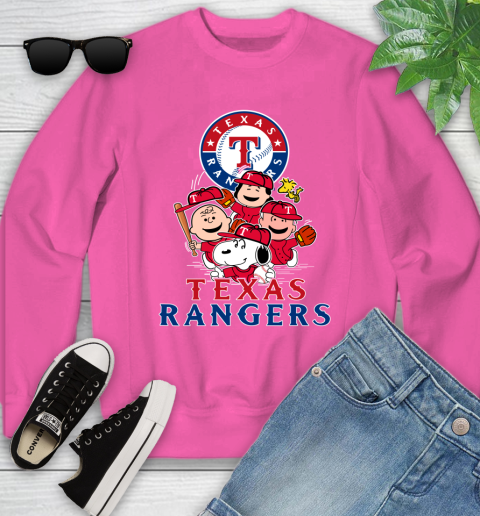 MLB Texas Rangers Snoopy Charlie Brown Woodstock The Peanuts Movie Baseball T Shirt Youth Sweatshirt 6