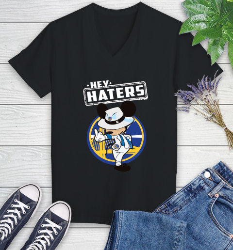NBA Hey Haters Mickey Basketball Sports Golden State Warriors Women's V-Neck T-Shirt
