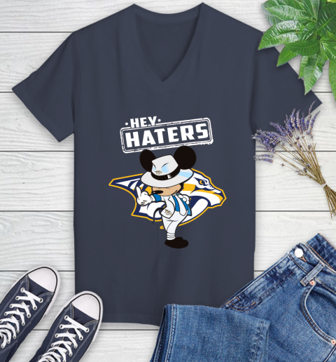 NHL Hey Haters Mickey Hockey Sports Nashville Predators Women's V-Neck T-Shirt 12