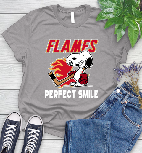 NHL Calgary Flames Snoopy Perfect Smile The Peanuts Movie Hockey T Shirt Women's T-Shirt 5