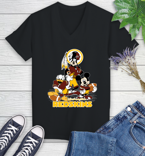 NFL Washington Redskins Mickey Mouse Donald Duck Goofy Football Shirt Women's V-Neck T-Shirt