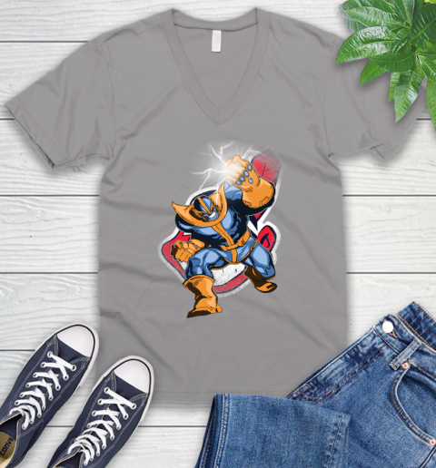 Cleveland Indians MLB Baseball Thanos Avengers Infinity War Marvel V-Neck T-Shirt 3