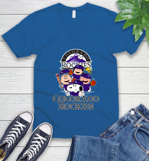 MLB Colorado Rockies Snoopy Charlie Brown Woodstock The Peanuts Movie Baseball T Shirt_000 V-Neck T-Shirt 5