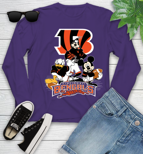 NFL Cincinnati Bengals Mickey Mouse Donald Duck Goofy Football Shirt Youth Long Sleeve 4