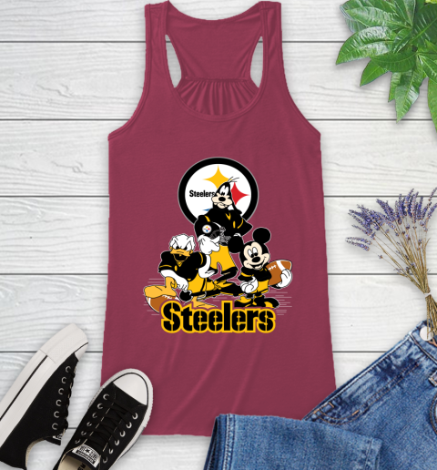 NFL Pittsburgh Steelers Mickey Mouse Donald Duck Goofy Football Shirt Racerback Tank 7
