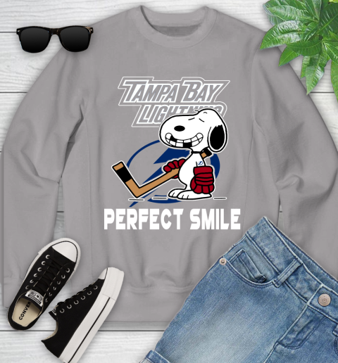 NHL Tampa Bay Lightning Snoopy Perfect Smile The Peanuts Movie Hockey T Shirt Youth Sweatshirt 3