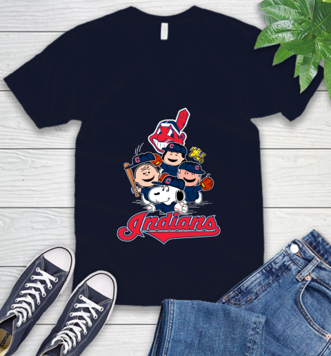 MLB Cleveland Indians Snoopy Charlie Brown Woodstock The Peanuts Movie Baseball T Shirt_000 V-Neck T-Shirt 2