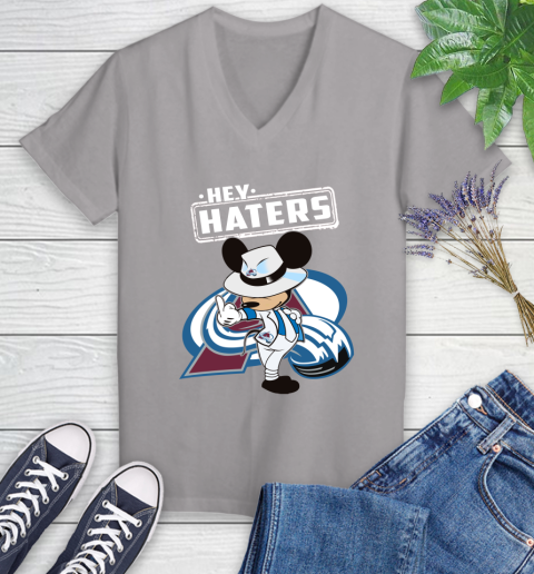 NHL Hey Haters Mickey Hockey Sports Colorado Avalanche Women's V-Neck T-Shirt 4