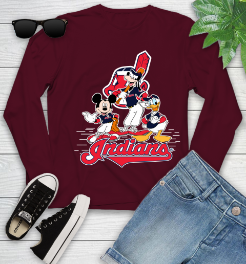 MLB Cleveland Indians Mickey Mouse Donald Duck Goofy Baseball T Shirt Youth Long Sleeve 6
