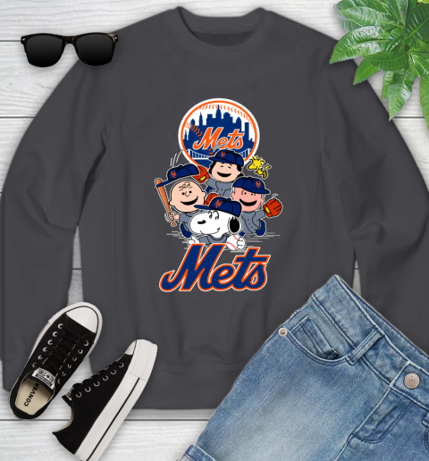 MLB New York Mets Snoopy Charlie Brown Woodstock The Peanuts Movie Baseball T Shirt Youth Sweatshirt 5