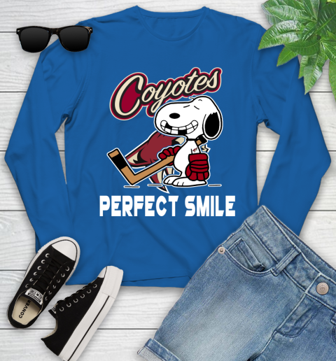 NHL Arizona Coyotes Snoopy Perfect Smile The Peanuts Movie Hockey T Shirt Youth Long Sleeve 10