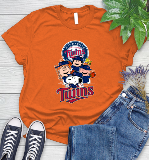 MLB Minnesota Twins Snoopy Charlie Brown Woodstock The Peanuts Movie Baseball T Shirt_000 Women's T-Shirt 3