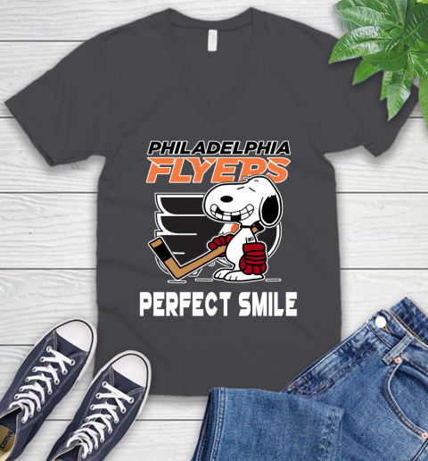 NHL Philadelphia Flyers Snoopy Perfect Smile The Peanuts Movie Hockey T Shirt V-Neck T-Shirt 4