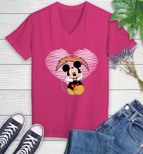 NFL Los Angeles Chargers The Heart Mickey Mouse Disney Football T Shirt_000 Women's V-Neck T-Shirt 9