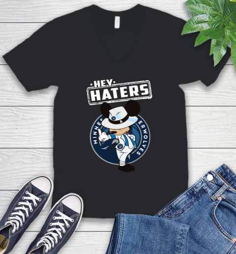 NBA Hey Haters Mickey Basketball Sports Minnesota Timberwolves V-Neck T-Shirt