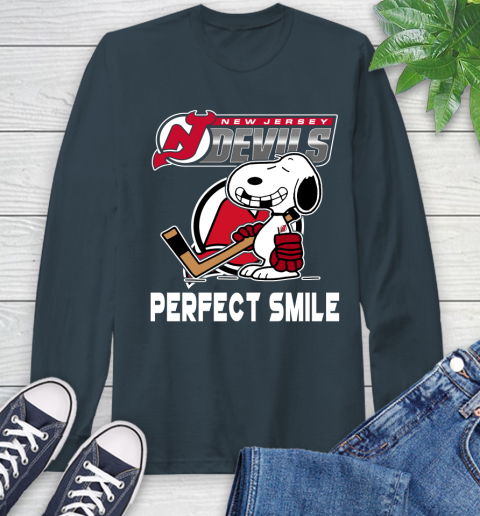 NHL New Jersey Devils Snoopy Perfect Smile The Peanuts Movie Hockey T Shirt Long Sleeve T-Shirt 9