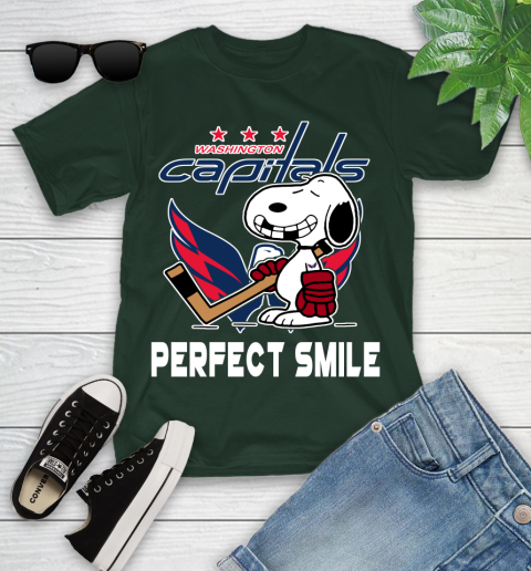 NHL Washington Capitals Snoopy Perfect Smile The Peanuts Movie Hockey T Shirt Youth T-Shirt 5