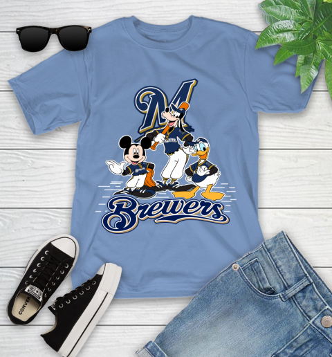 MLB Milwaukee Brewers Mickey Mouse Donald Duck Goofy Baseball T Shirt Youth T-Shirt 15